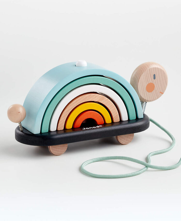 Janod Rainbow Turtle Wooden Baby Pull Toy